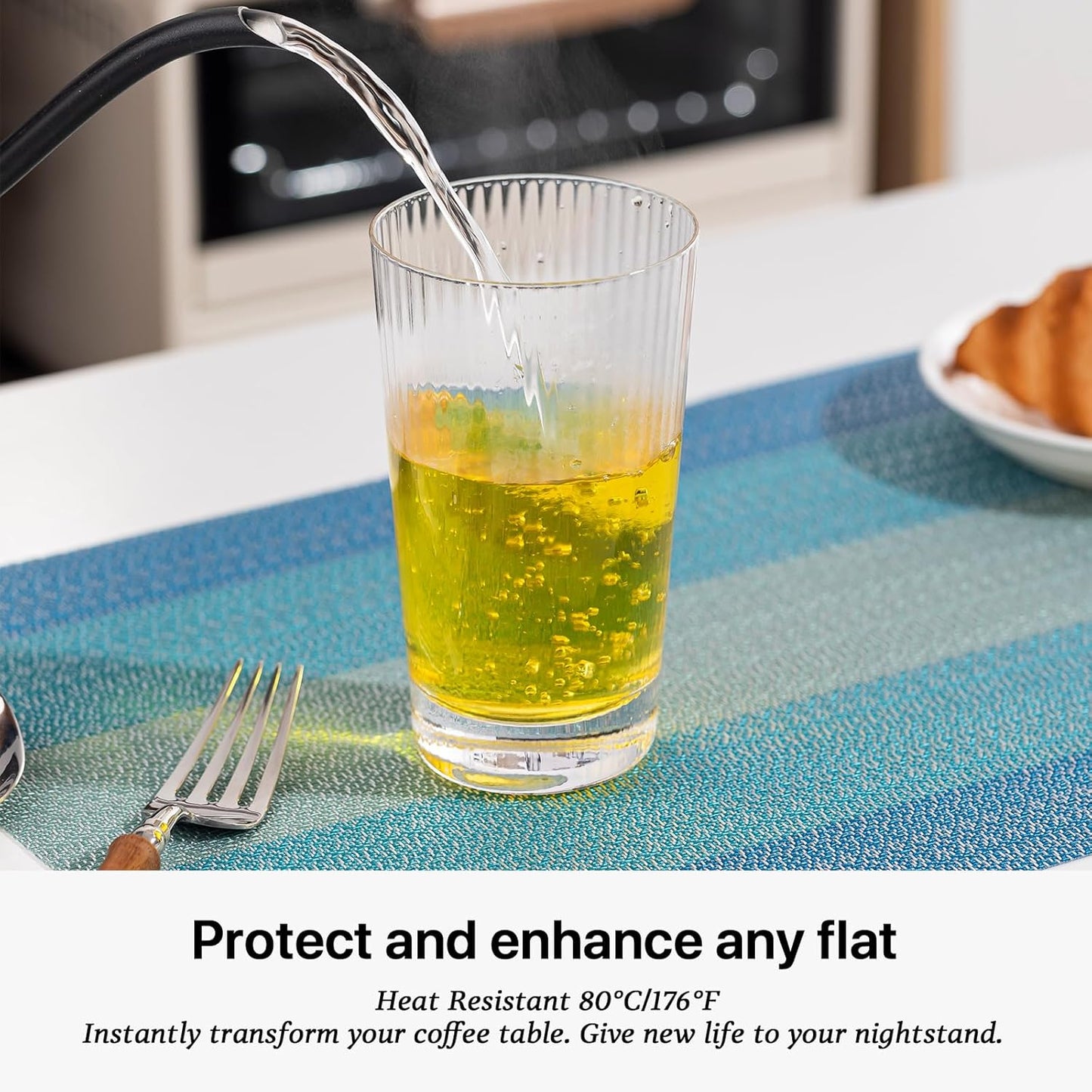 LEXMORE Placemats Set of 4 Vinyl/Plastic Woven Place Mats for Kitchen Table Indoor/Outdoor Washable Placemat Wipeable Dining Table Mats(B-Ocean Geode)