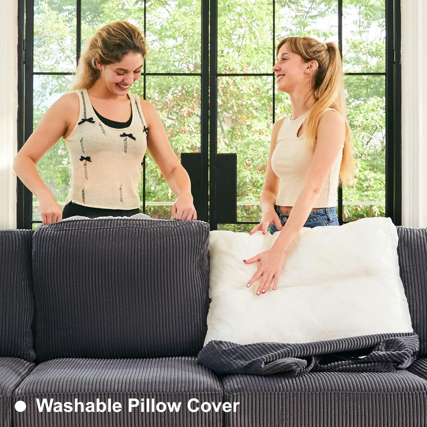 Belffin Corduroy Modular Sectional Sofa 9 Seat Convertible Sectional Sleeper Sofa Bed with Storage Ottomans Modular Sectional Couch Bed for Living Room Dark Grey