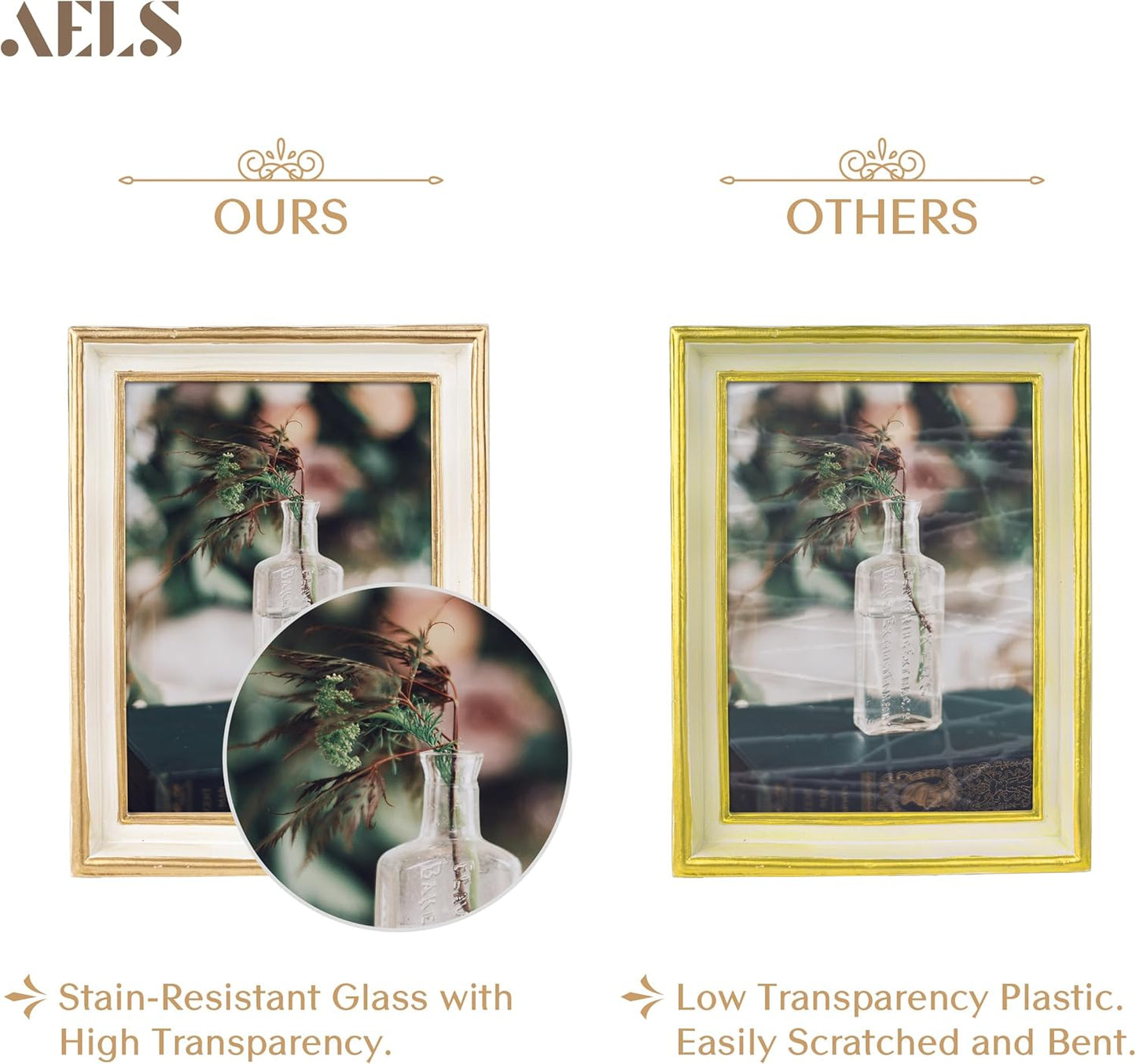 AELS 5x7 Inch Vintage Picture Frame, Elegant Antique Photo Frames with Glass Front, Photo Display, Tabletop Wall Hanging, Gift Ideas, Off-white with Gold Trim