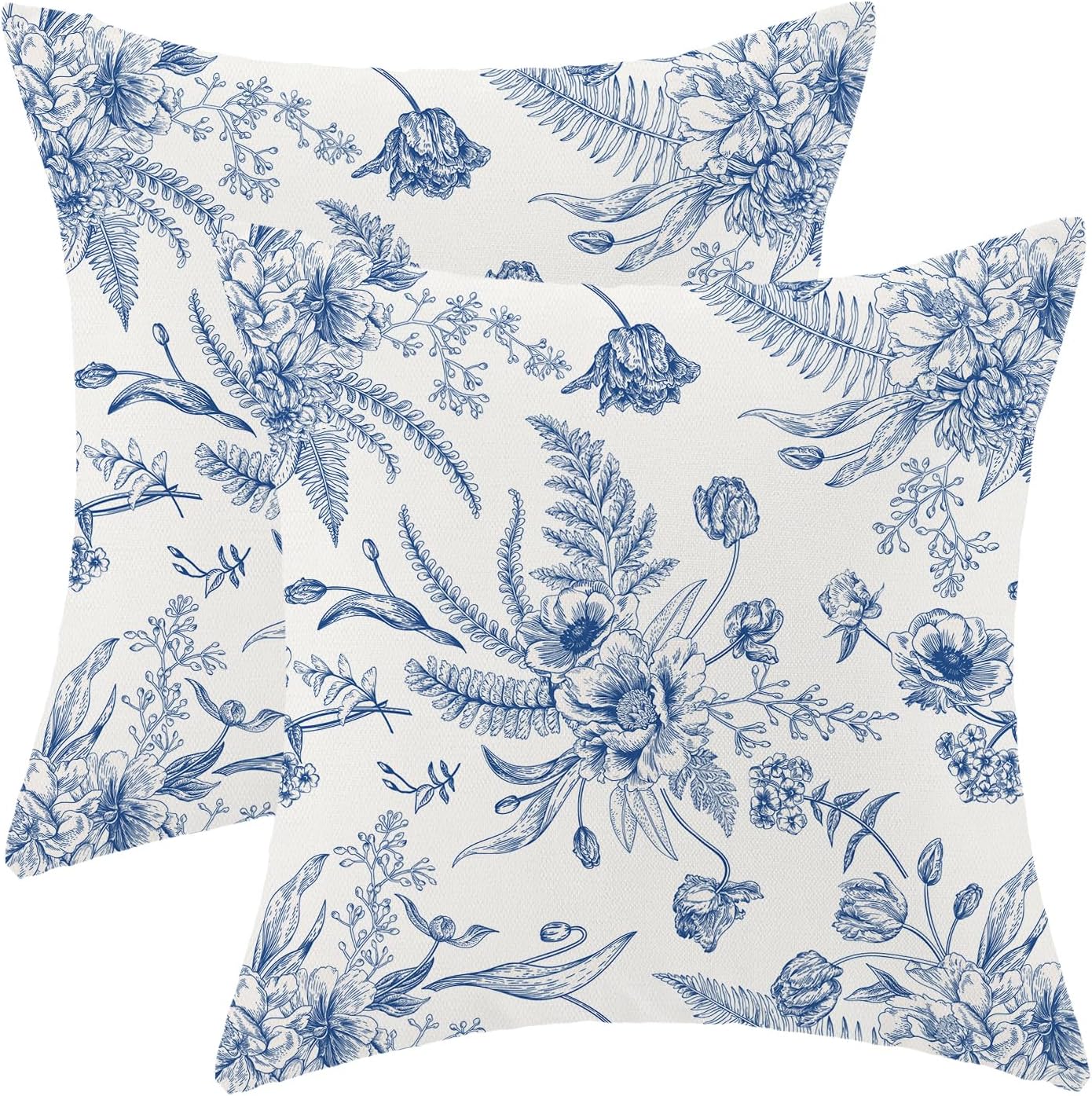CXMEIFLY Spring Floral Leaves Pillow Covers 22 x 22 Inch Set of 2 for Chinoiserie Flowers Decor Throw Pillows Blue and White Seasonal Plant Outdoor Decorative Cushion Cases for Couch Bed Decorations