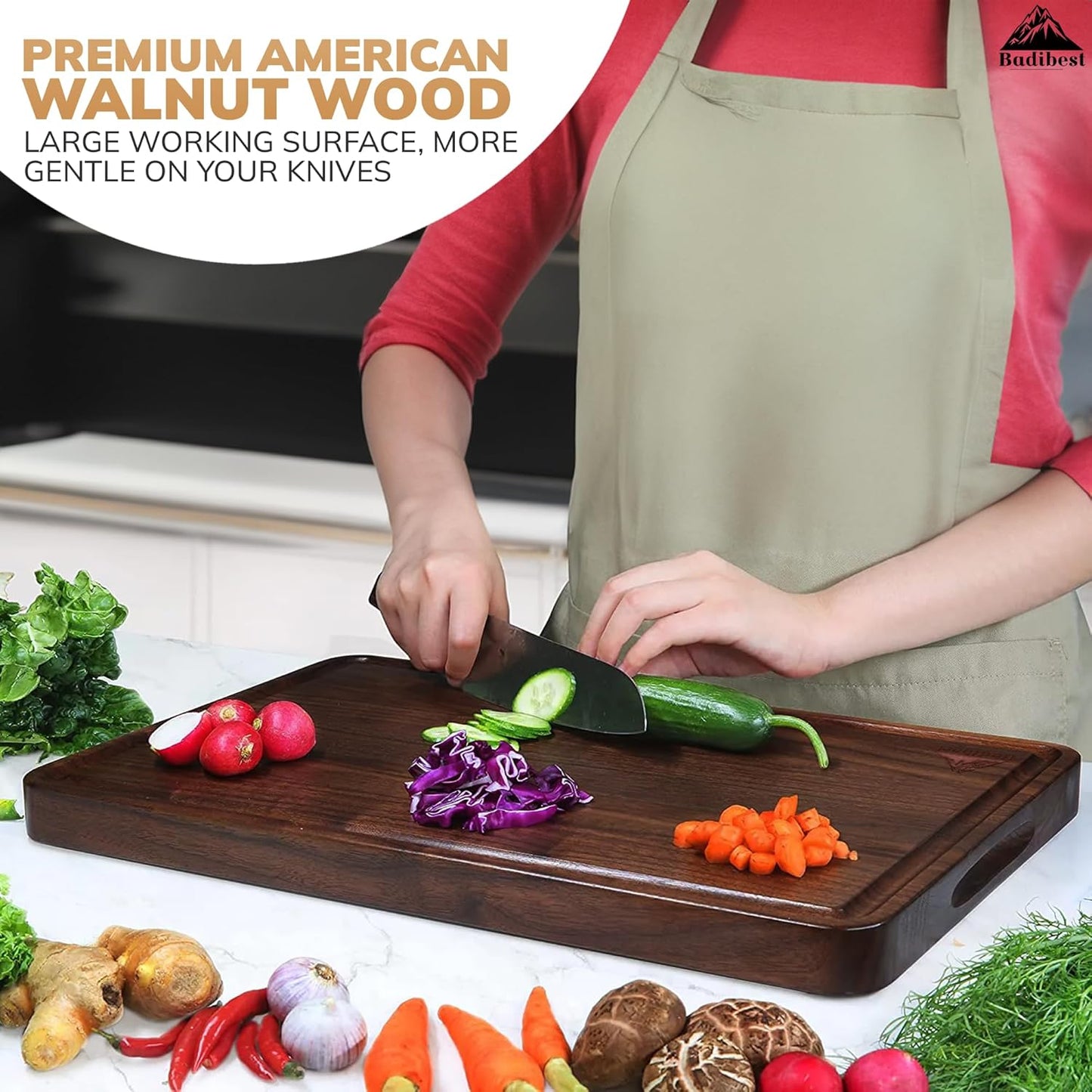 Handcrafted Walnut Wood Cutting Board 18x12, Non Toxic Kitchen Chopping Board with Juice Groove Charcuterie Serving Board, Eco & Knife Friendly Small Wooden Cutting Boards for Kitchen, Restaurant Use