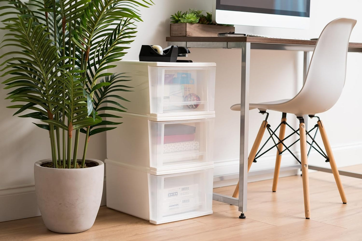 IRIS USA 17 Qt. Plastic Drawer Storage Organizer Stacking Drawers, 4-Pack, Stackable Unit with Sliding Drawer for Clothes Bedroom Kitchen Under Sink Pantry Craft Room Bathroom Dorm Office, White