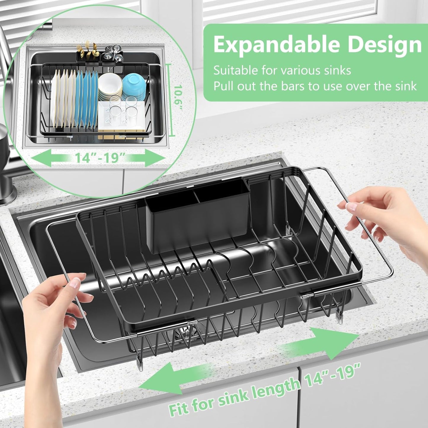 LEMIKKLE Roll Up Dish Drying Rack, Over The Sink Dish Drainer Rack, Foldable Sink Drying Rack, Anti-Slip Silicone Wrapped Dish Drainer for Kitchen Counter