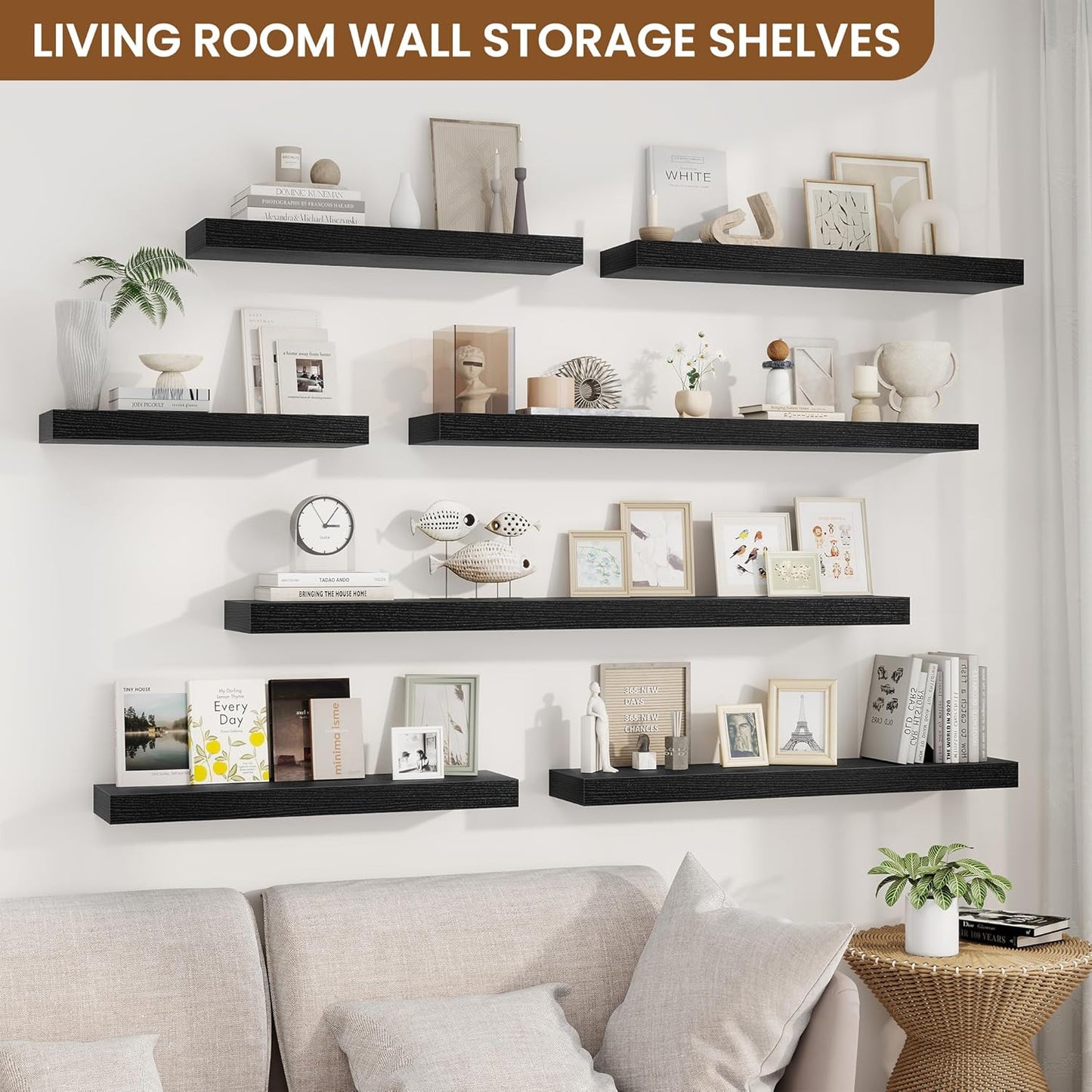 fuqing Floating Shelves for Wall, Bathroom Shelf Wall Mounted for Storage, Shelves with Invisible Bracket for Bedroom, Kitchen, Living Room, Farmhouse Small Book Shelf, 30 Inch Set of 2, Black