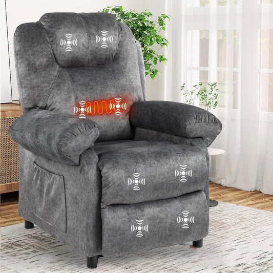 KCREAM Massage Recliner Chair with Heating,Overstuffed Fabric Reclining Chairs for Living Room,Small Recliner Manual Reclining Single Sofa Recliners Lounge Chair,Grey