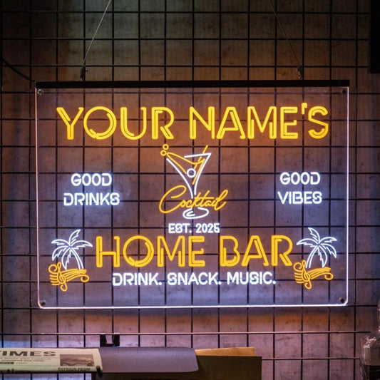 Personalized Cocktail Bar Signs with Your Name for home wall light up with personalized pub name, man cave accessories, beer themed neon customizable lighted sign
