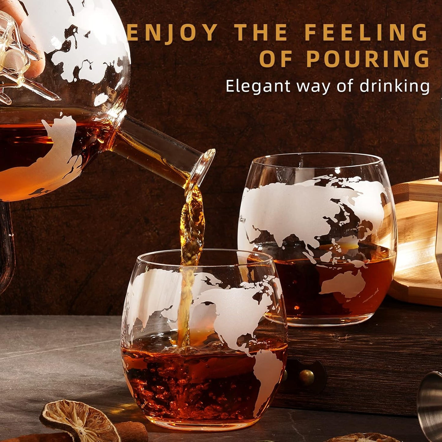 Gifts for Men Dad Husband from Wife Daughter Son, Unique Christmas Anniversary Birthday Gifts for Him, Whiskey Decanter Globe Set with 2 Glasses, Bourbon Scotch Liquor Cool Stocking Stuffers Presents