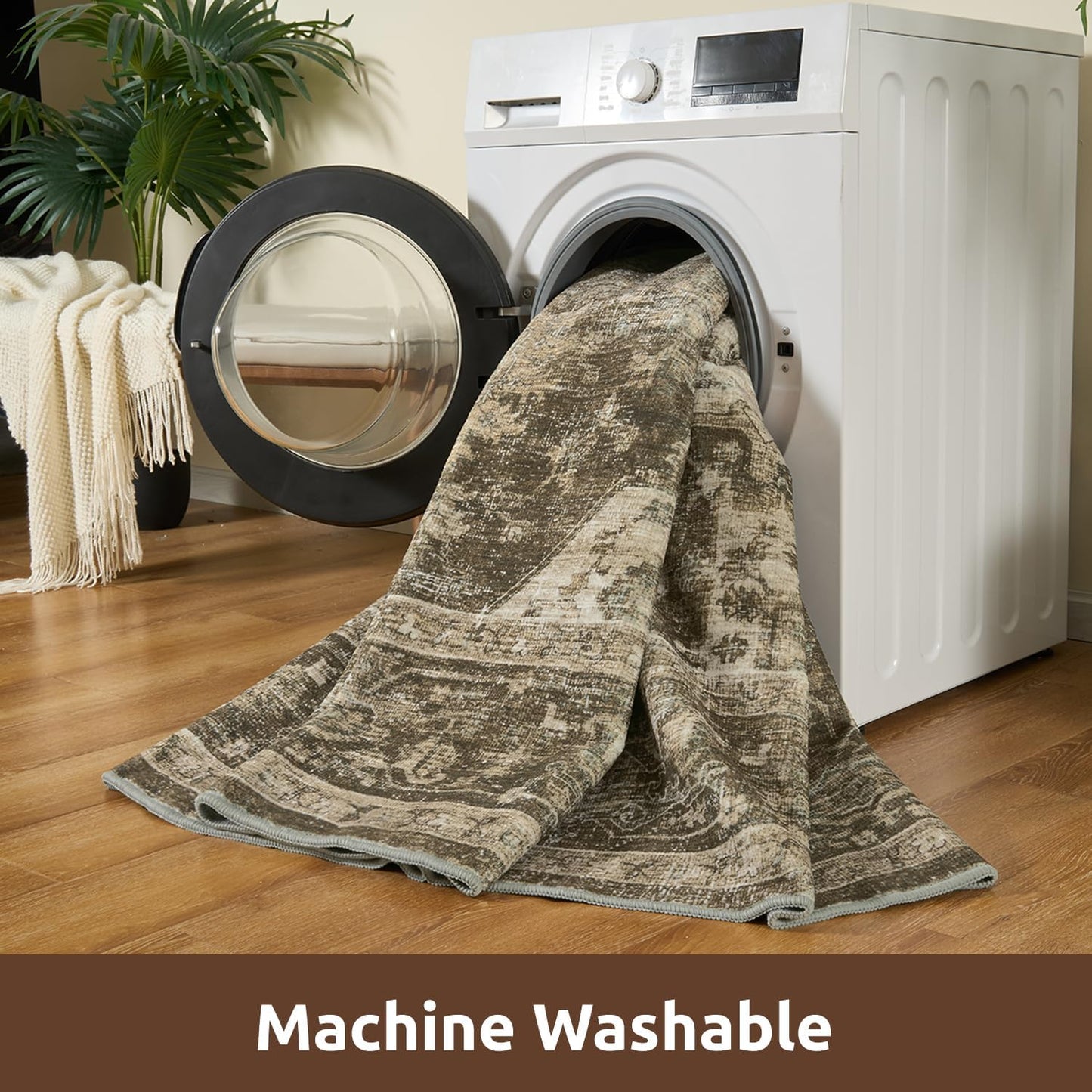 AMOAMI Area Rug - 8x10 Vintage Soft Coffee & Brown Rug for Living Room, Bedroom, Dining Room, Office - Non-Slip, Washable Carpet