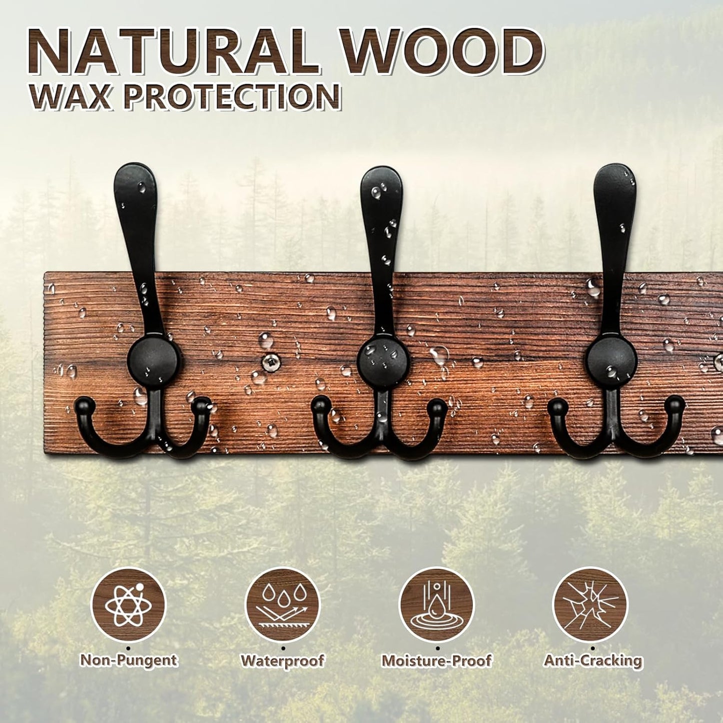 IBosins Wall Mounted Coat Rack, 31-2/5'' Long, Entryway Hanging Rack, Metal Wood Coat Hooks Rack with 8 Black Rustic Tri-Hooks Rail for Coat, Bag, Towel, Key, Hat, Umbrella