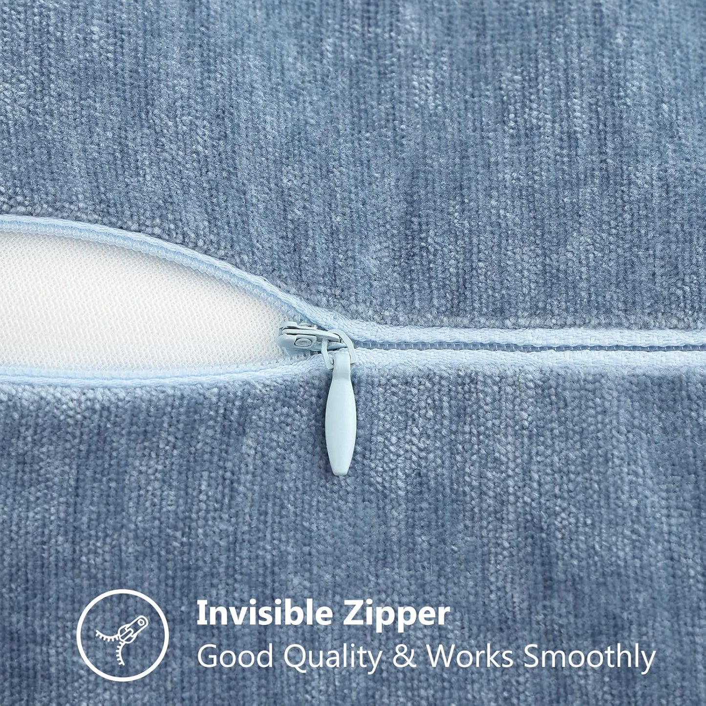 decorUhome Chenille Soft Throw Pillow Covers 22x22 Set of 2, Farmhouse Velvet Neutral Decorative Euro Pillow Covers with Stitched Edge for Couch Sofa Bed Home Decor, Blue