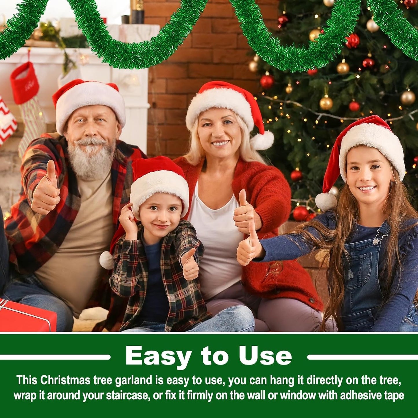 50 Feet Metallic Twist Tinsel Garland Backdrop for Parade Floats, Christmas Eve, New Year, Valentine's Day Party Decorations (Green, 2in x 50ft)