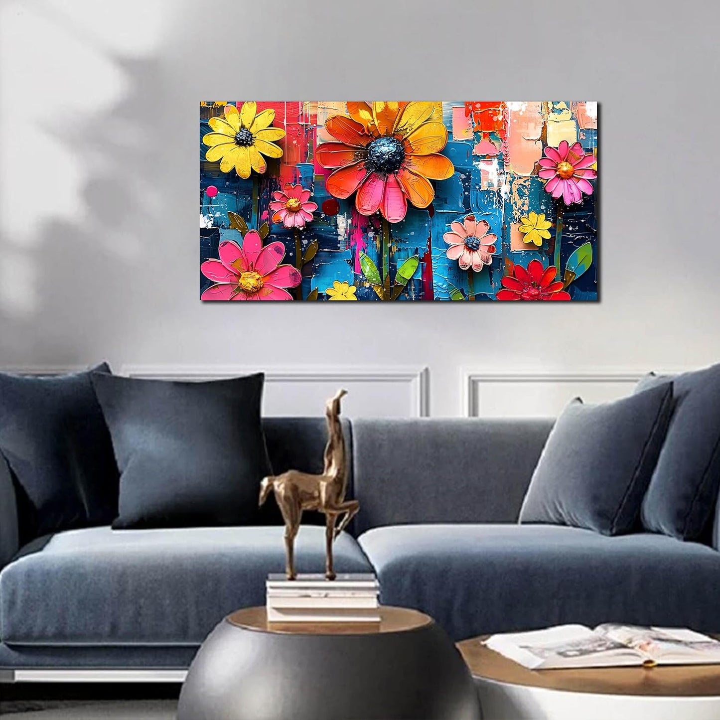 ZHAOSHOP Colorful Flowers Painting Wall Decor Living Room - Floral Canvas Wall Art for Bedroom - Teen Girl Bedroom Decor Size 20" x 40"