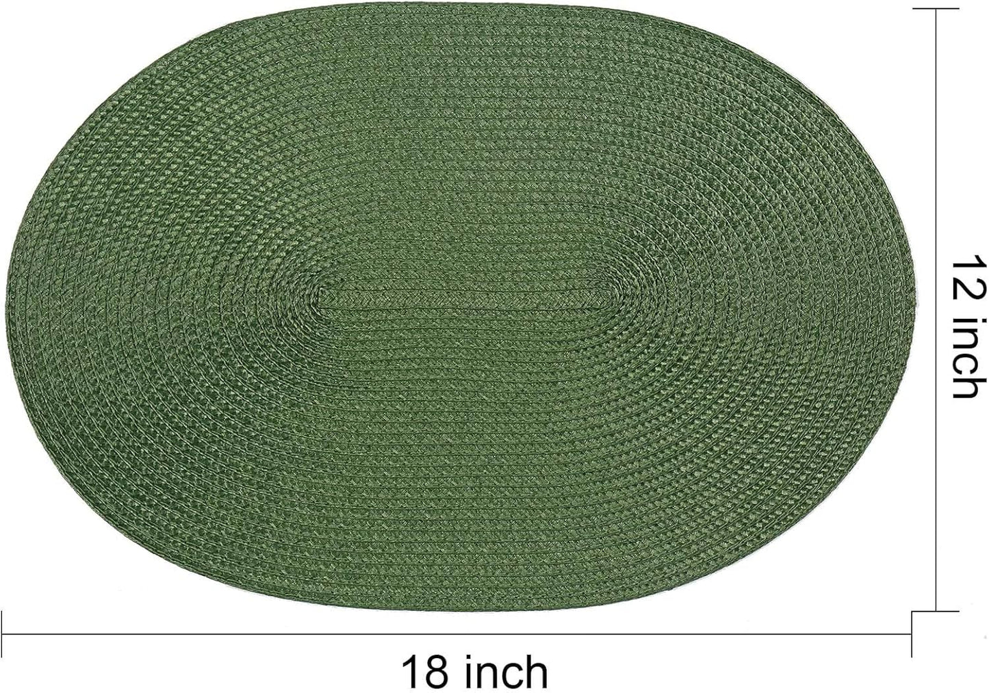 AHHFSMEI Placemats Set of 8 for Dining Table Washable Woven Vinyl Non-Slip 18x12 inches Placemat Heat-Resistant Durable Table Mats for Dining Table Easy to Clean (Oval Green, 8)