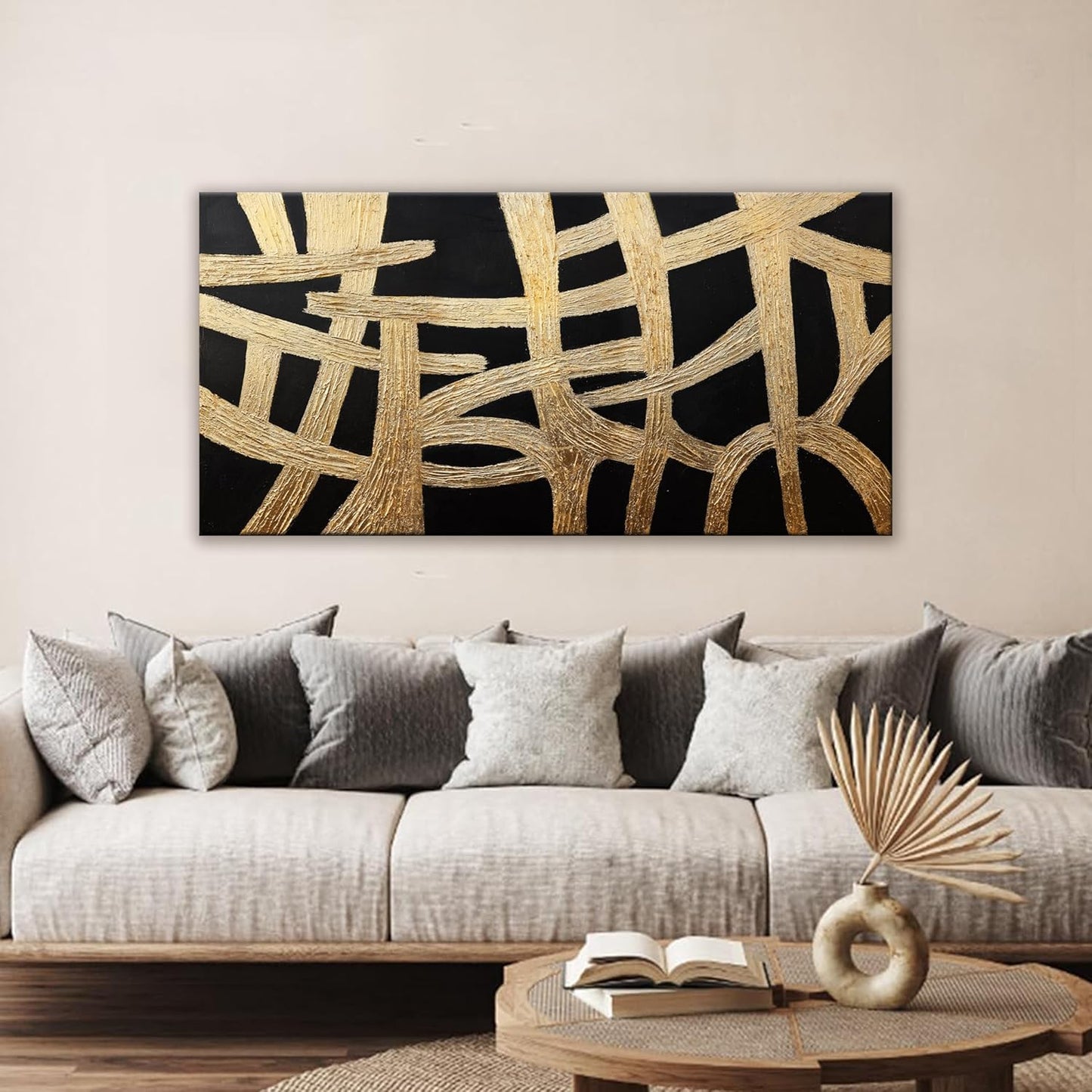 Dimpaga Abstract Canvans Wall Art Paintings Modern Wall art Decor Black And Gold Lines Texture Artwork for Walls Minimalist Wall Art Living Room Decor For Room Bedroom Office Wall Decor 20x40 Inch