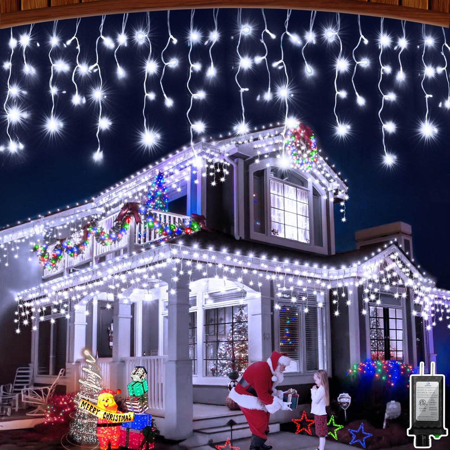 132FT 1332 LED Outdoor Christmas Lights - 296 Ice Drops, 12 Pro Modes with Timer Memory & Brightness, Waterproof Hanging Ice String Light for Holiday Wedding Garden Fence House Decor (Cool White)