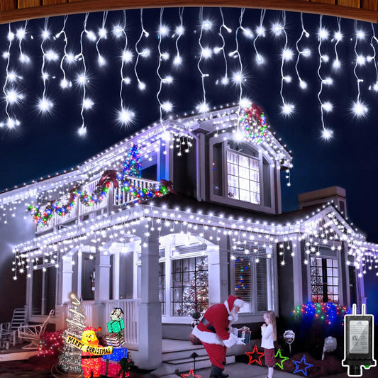 60FT 612 LED Outdoor Christmas Lights - 136 Ice Drops, 12 Pro Modes with Timer Memory & Brightness, Waterproof Hanging Ice String Light for Holiday Wedding Garden Fence House Decor (Cool White)