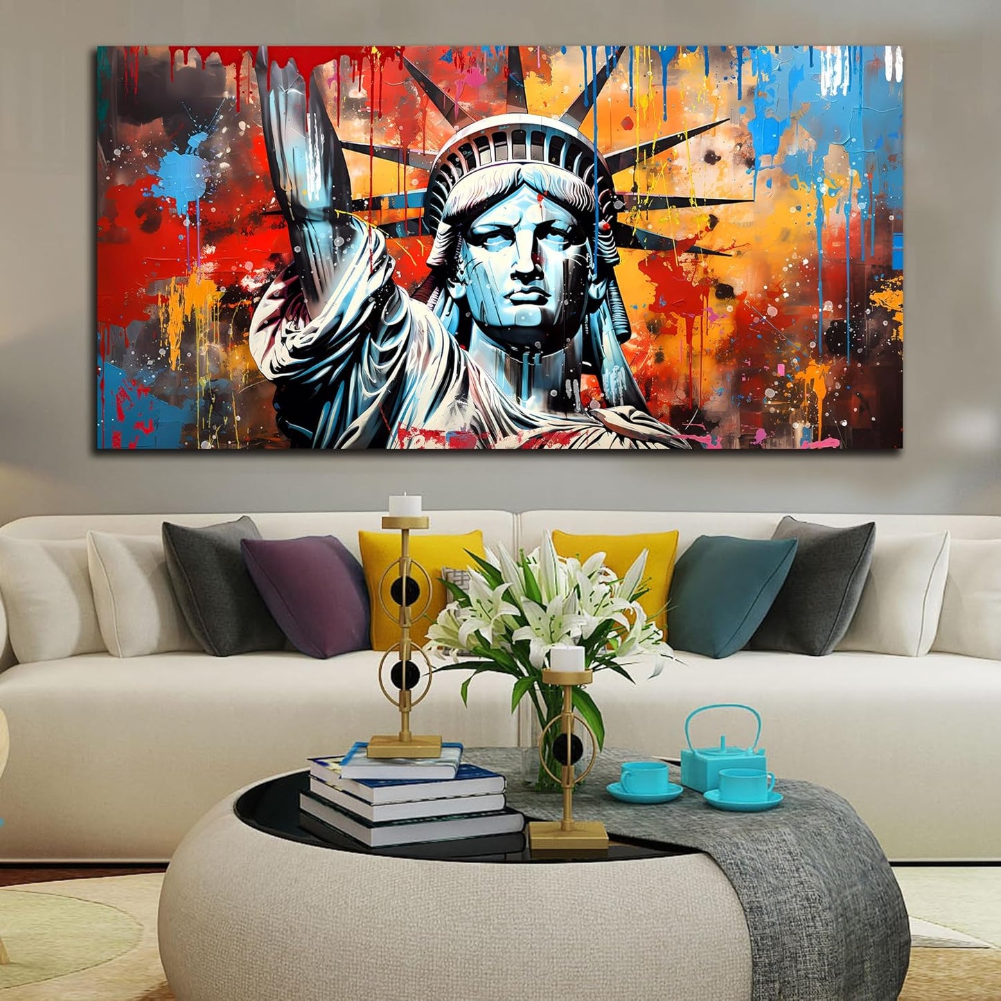 Zoyotago Large Canvas Wall Art Graffiti Picture Statue of Liberty Canvas Prints Ready to Hang for Living Room Bedroom Office Modern Home Decor Size 30x60