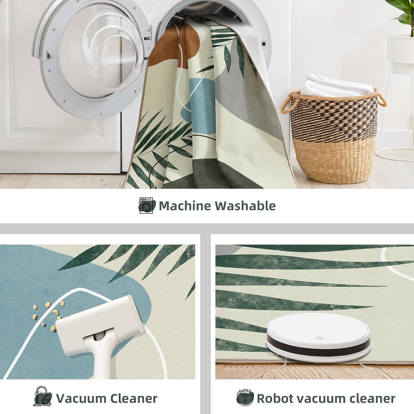 Indoor Outdoor Area Rug, Mid Century Outdoor Patio Rug, Washable Abstract Art Leaves Eucalyptus Rugs, Non-Slip Carpet for Camping, Living Room, Bedroom, Deck(8x10)