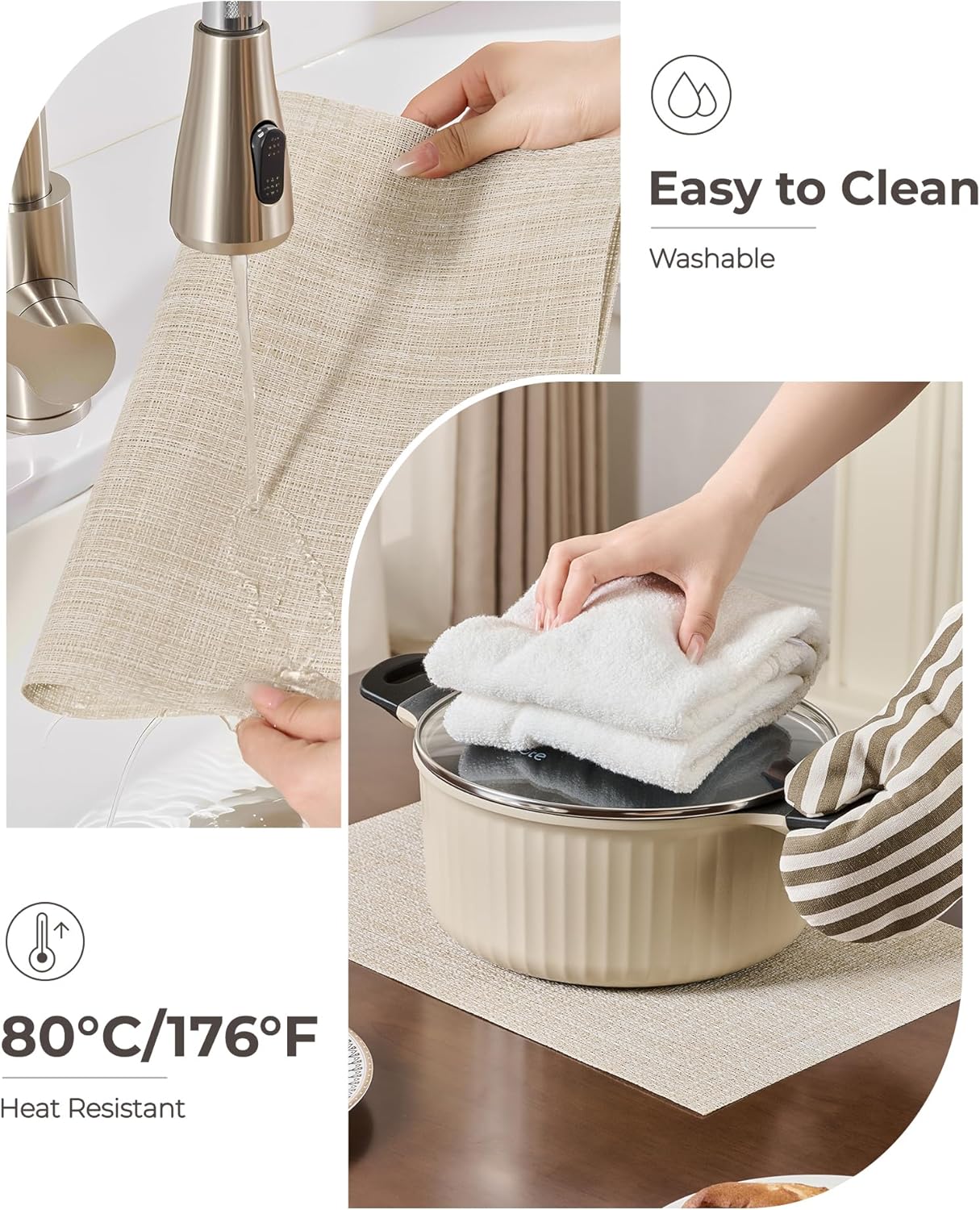 Leetaltree Beige Placemats Set of 12 - Heat Resistant Non-Slip Place mats for Dining Table, Washable Durable PVC Vinyl Woven Table Mats（Beige, 12）