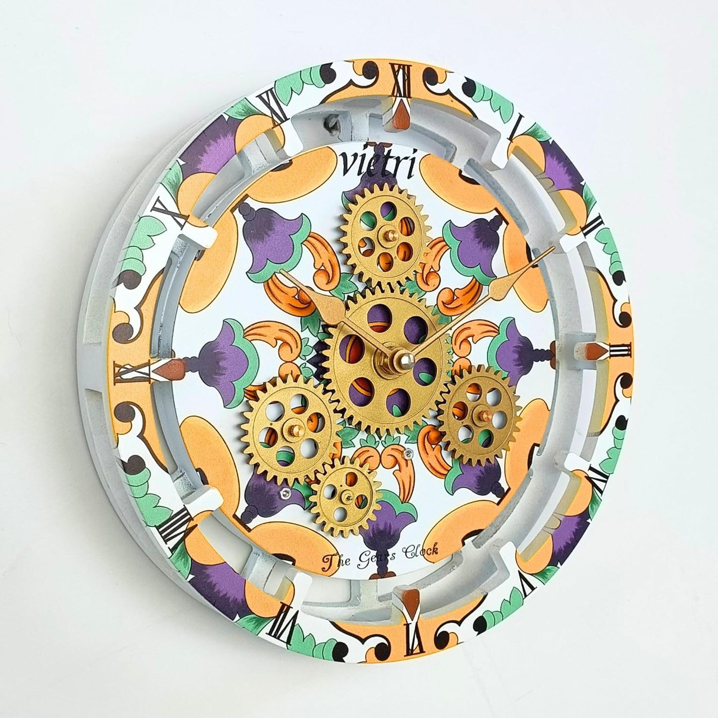 The Gears Clock Wall Clock Italy Collection with Moving Gears (Vietri, 10 inch Round)