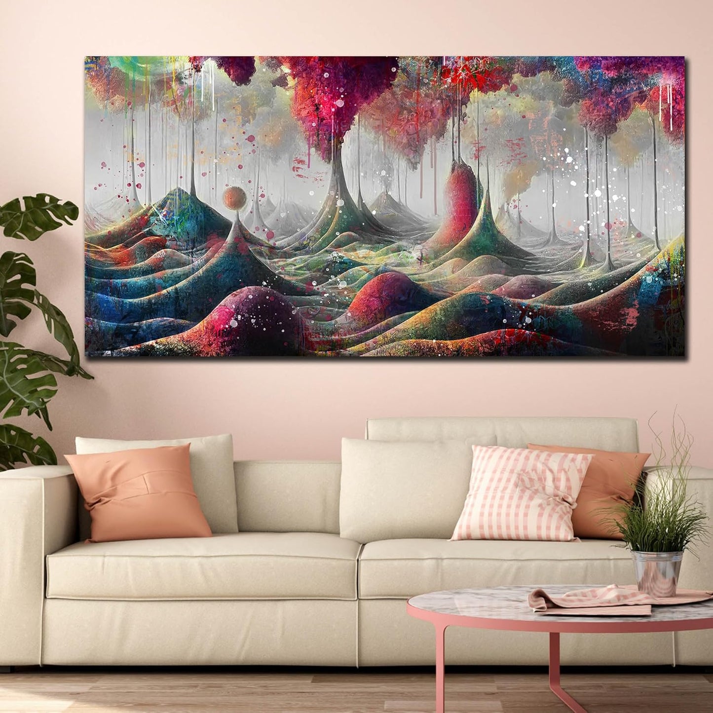 JKWALL77 Graffiti Canvas Wall-Art - Mountain Pictures Wall Decor Living Room Modern - large Wall Art Ready to Hang Size 59"x 29"