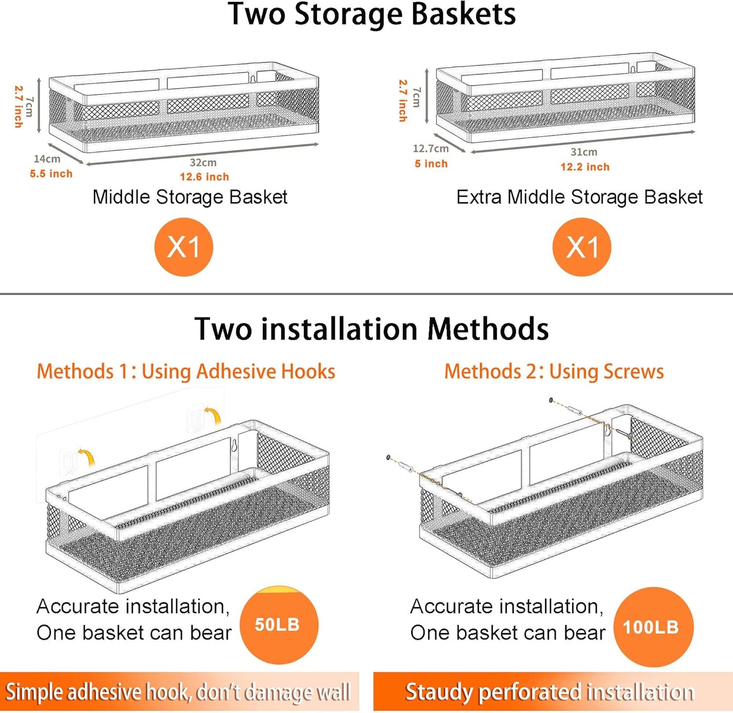 PUSDON Metal Wall Hanging Basket 2 Packs DIY Suitable for Multiple Scenes - Middle Bronze Netting Set