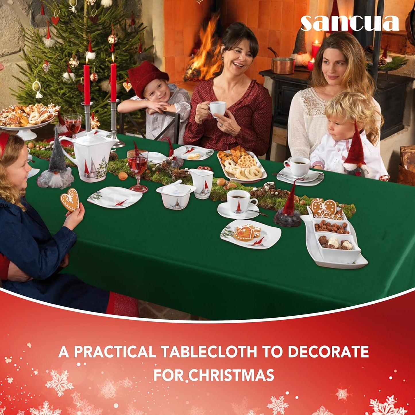 sancua Rectangle Tablecloth - 60 x 120 Inch - Stain and Wrinkle Resistant Washable Polyester Table Cloth, Decorative Fabric Table Cover for Dining Tables, Buffet Parties and Christmas, Hunter Green