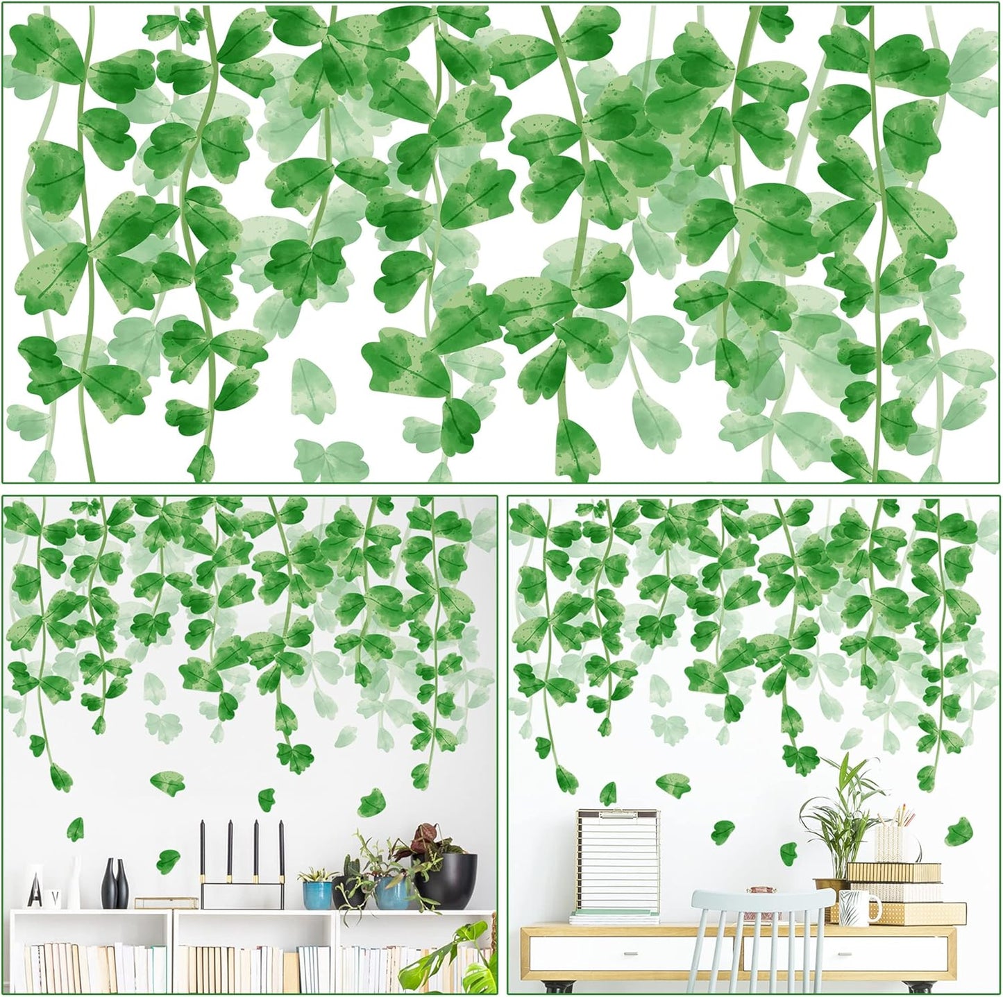 Amaonm Creative Removable Rainforest Plants Wall Decals Hanging Green Leaves and Vines Wall Stickers 3D Home Wall Corner Background Decoration Decor for Kids Girls Bedroom Nursery Offices Living Room
