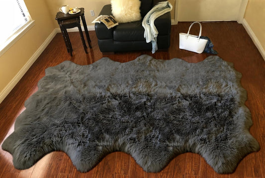 LAMBZY Faux Sheepskin Super Soft Hypoallergenic Free Shape Silky Shag Rug, Luxury Shaggy Plush Carpet for Bedrooms Living Kids Room Sofa Rugs (Dark Grey, Octo 8 Pelts 6'x8')