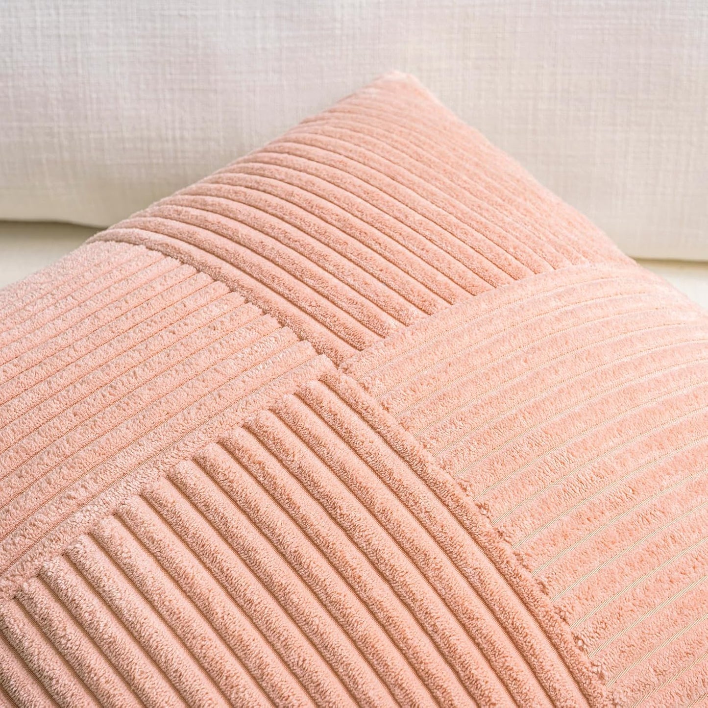 Fancy Homi 2 Packs Peach Lumbar Decorative Throw Pillow Covers 14x24 Inch for Living Room Couch Bed Sofa, Rustic Farmhouse Boho Home Decor, Soft Striped Corduroy Rectangle Accent Cushion Case 35x60 cm