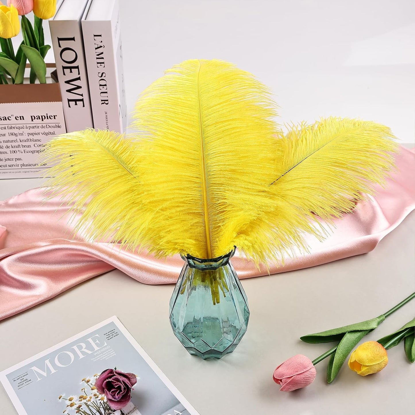 THARAHT Yellow Ostrich Feathers 12pcs Natural Bulk 8-10Inch 20cm-25cm for Crafts Wedding Party Centerpieces Halloween and Home Decoration Feathers