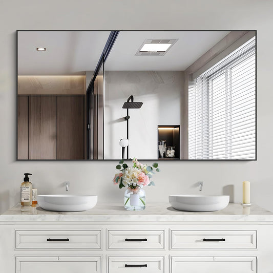 Black Bathroom Mirror for Wall, 30x50 Inch Rectangle Mirrors with Metal Frame, Modern Vanity Wall Mirror Decor for Bathroom Living Room, Entryway Hangs Horizontal or Vertical