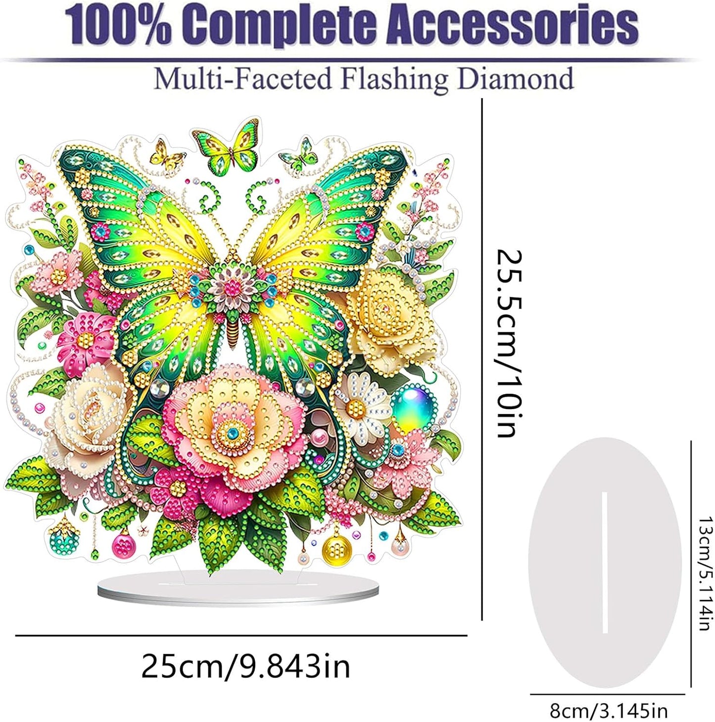 Diamond Painting Kits for Adults Beginners, 5D Full Drill Flowers and Butterfly Crystal Art Desktop Ornament, DIY Single Sided Home Office Desk Decor, Creative Craft Gift Set with Tools