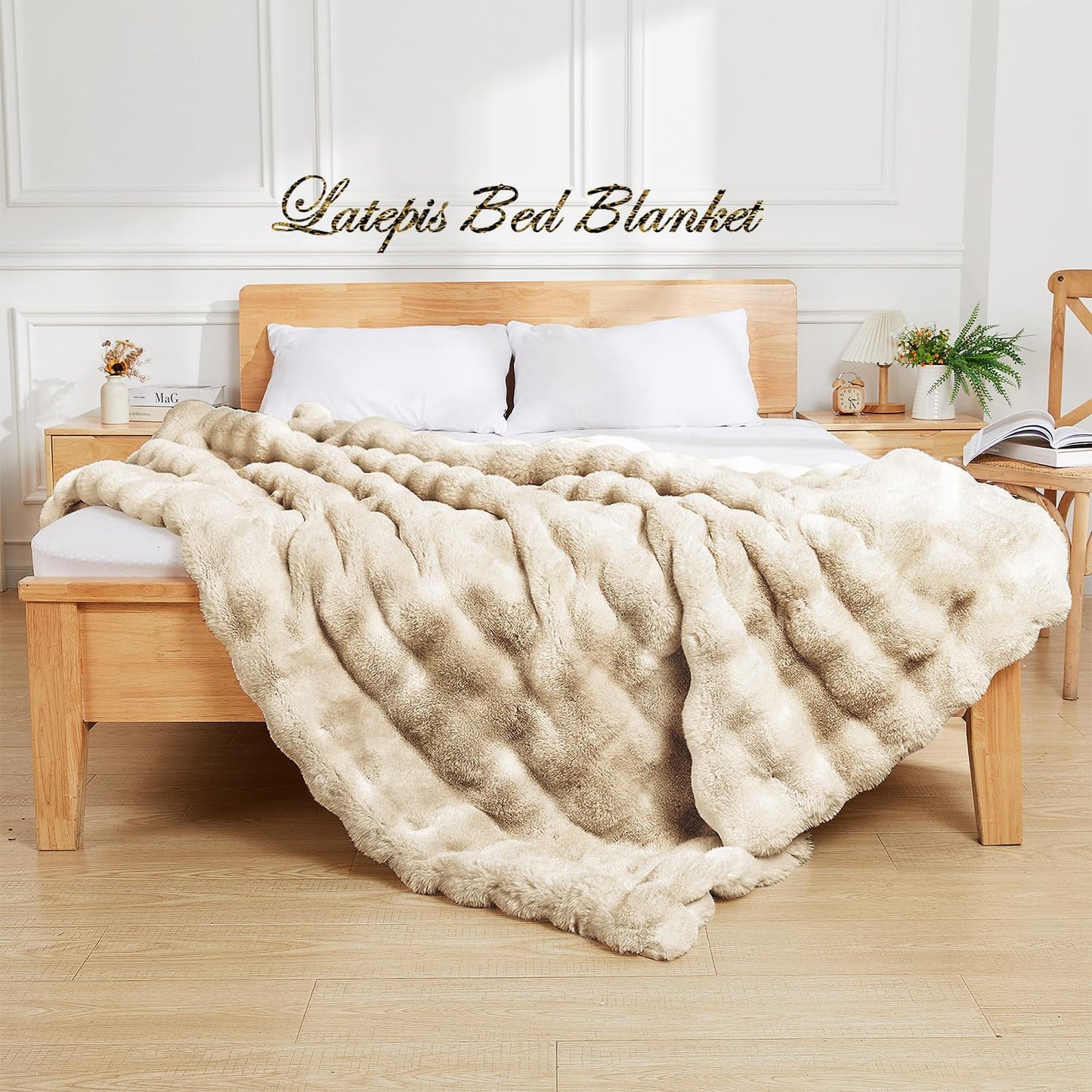 Latepis Soft Luxury Faux Fur Bubble Blanket, Thick Warm Cozy Throw Blanket for Couch, Plush Fluffy Blanket for Sofa and Bedroom Women Gift, 50” x 60”, Tie-dye Camel, 860GSM