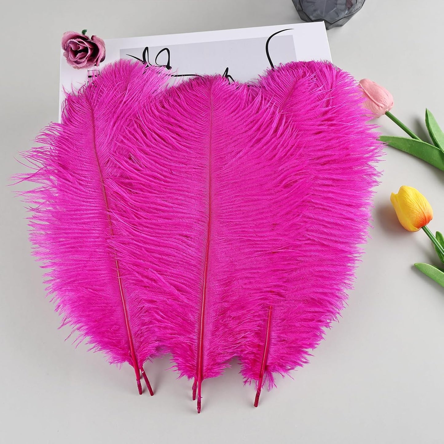 THARAHT Hot Pink Ostrich Feathers 12pcs Natural Bulk 8-10Inch 20cm-25cm for Crafts Wedding Party Centerpieces Easter Gatsbi and Home Decoration Feathers