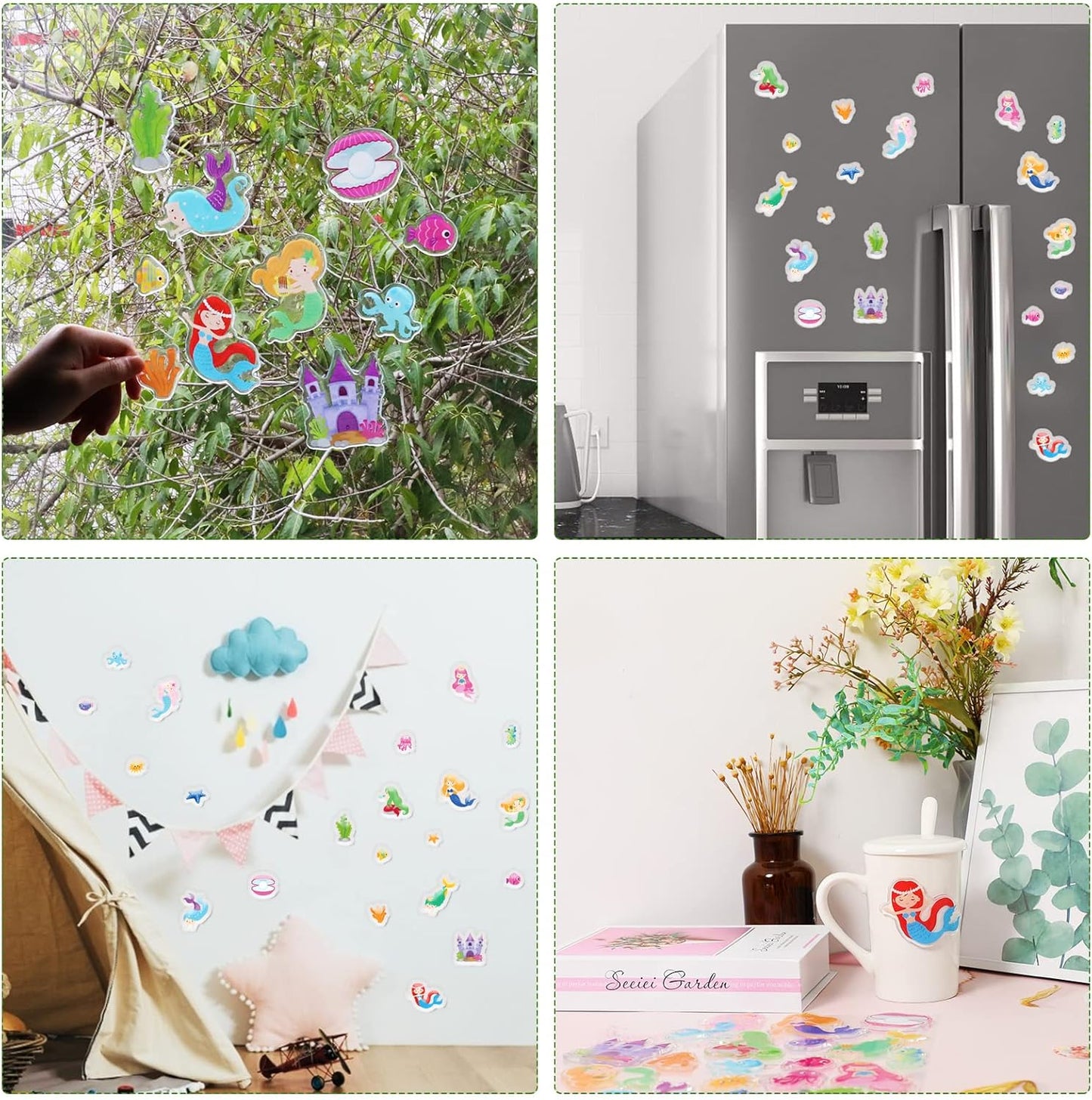20 PCS Mermaids Thick Gel Under The Sea Window Gel Clings Decals Stickers for Kids Toddlers and Adults Home Airplane Classroom Nursery Mermaids Party Supplies Decorations Removable and Reusable