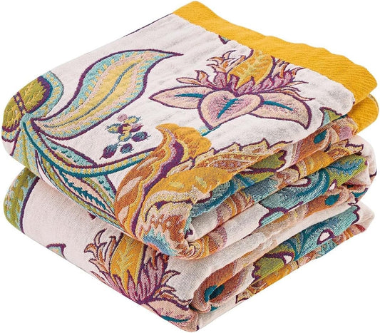 Boho Throw Blanket for Bed, 100% Cotton Soft Rustic Quilt Fall Blanket, 60"x80" Floral Printed Farmhouse Decor Bed Blankets, All Season Rustic Reversible Bohemian Throw Quilt