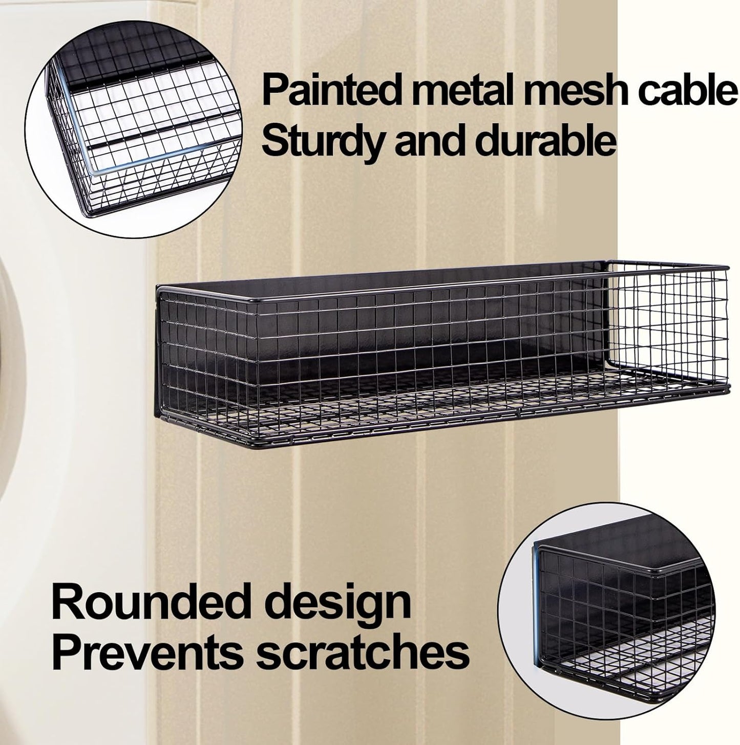 Magnetic Basket, Magnetic Shelf for Fridge,Magnetic Spice Rack Wire Mesh Magnetic organizer Holder Accessories for Office Kitchen Classroom Storage, Black-High, 13.77" x 5.11" x3.26"