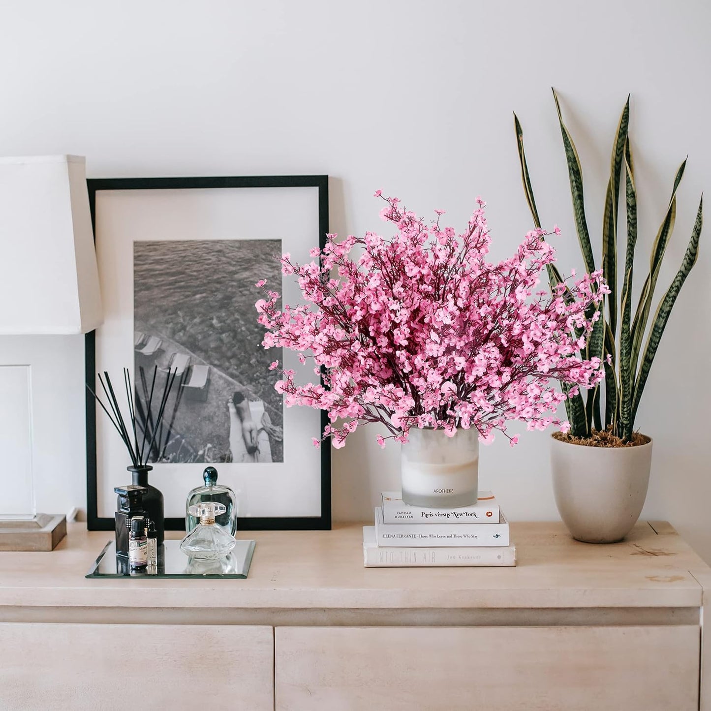 Sggvecsy 10 Pcs Babys Breath Artificial Flowers Gypsophila Bouquets Bulk Real Touch Fake Silk Flowers for Home Wedding DIY Floral Arrangement Kitchen Table Centerpiece Festival Decoration (Pink)