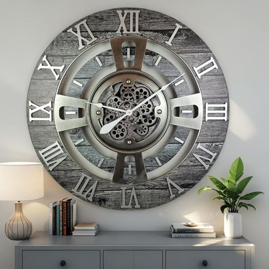 The Gears Clock Real Moving Gear Wall Clock England Line (Carbon Grey, 36 inches (90 cm))