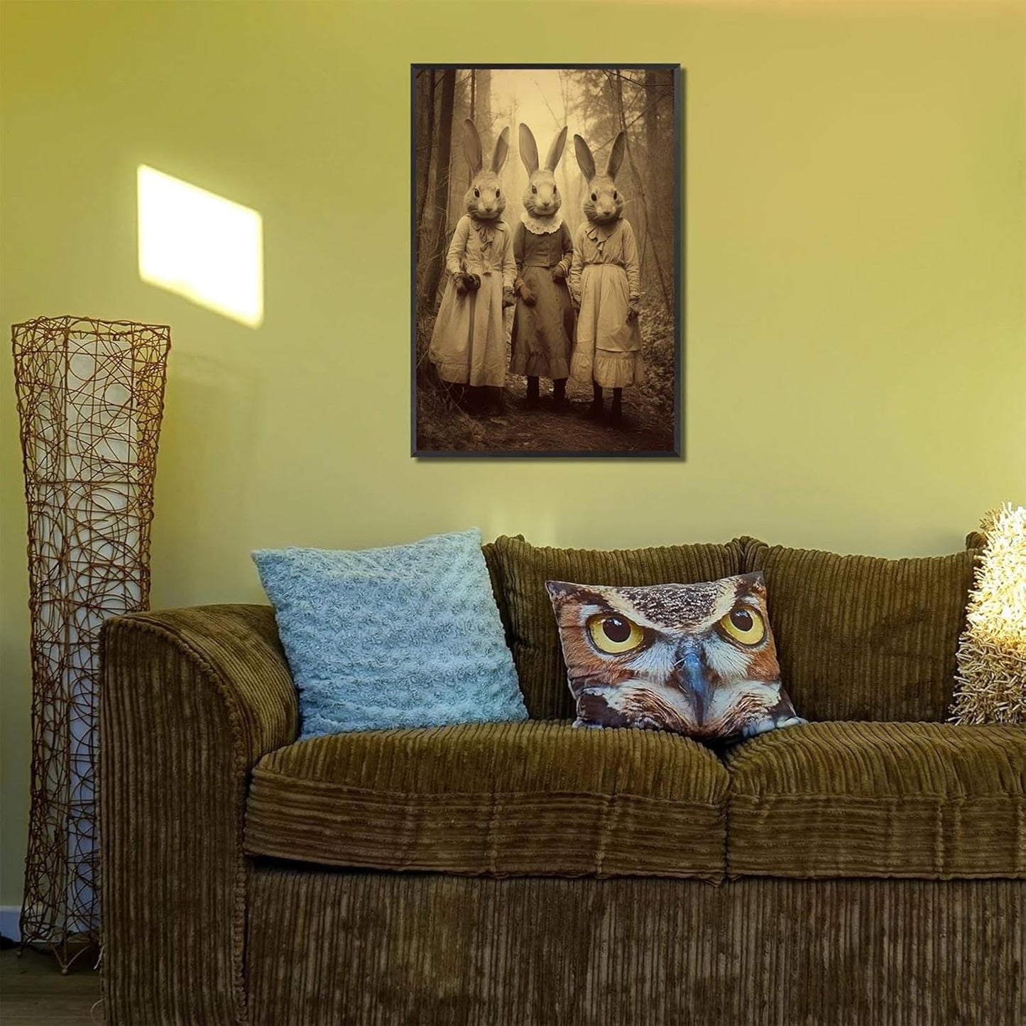 Vintage Horror Spooky Three Rabbits In Occult Forest Spooky Canvas Wall Art Poster Gothic Dark Academia Decorations Room Creepy Print Retro Halloween Wall Decor 12X16inch Aluminum Framed