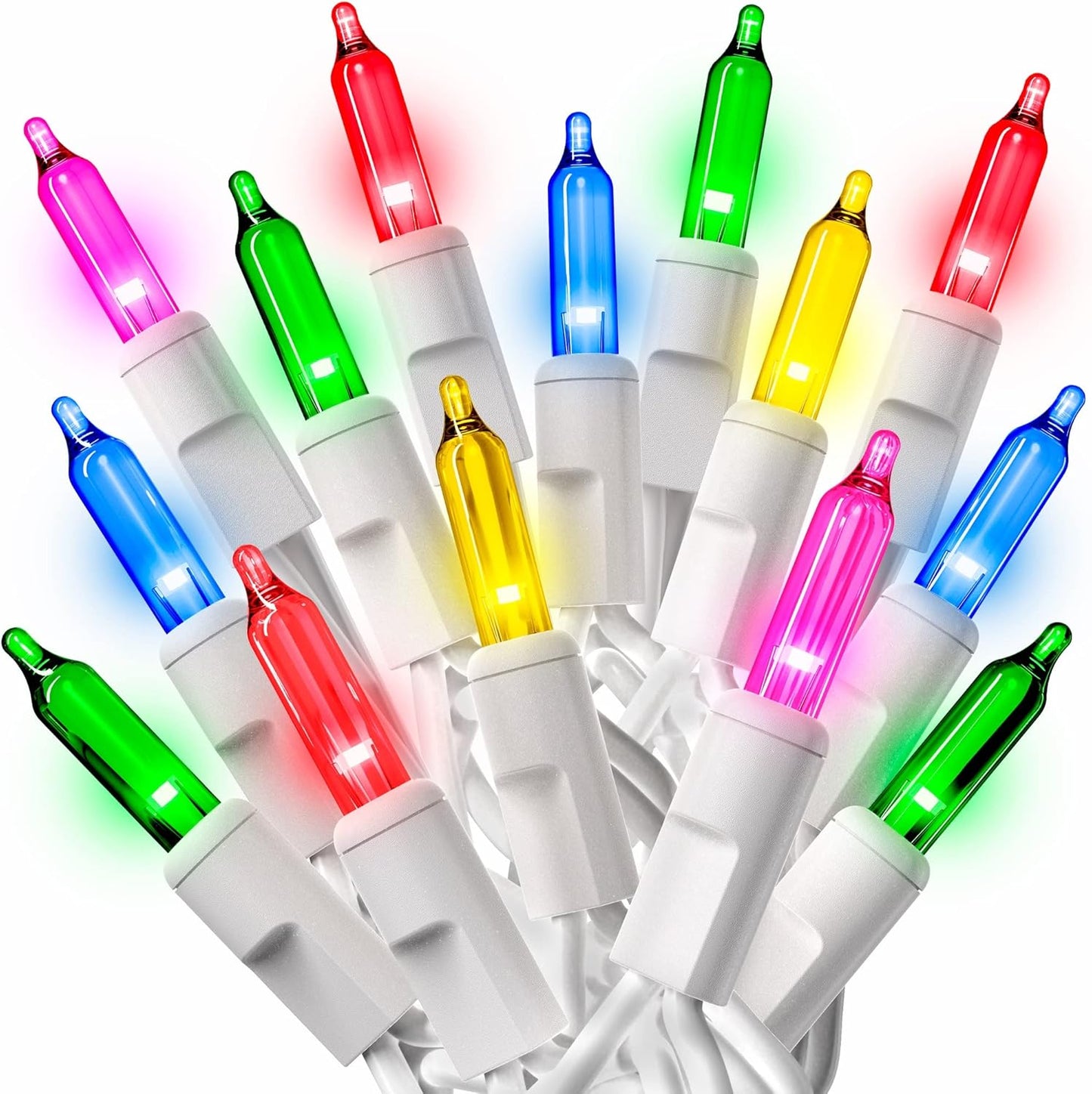 PREXTEX Bright & Colorful Christmas Lights (60 Feet, 300 Lights) - Fall Decor & Christmas Tree Lights with White Wire - Indoor/Outdoor String Lights – Multi-Color Twinkle Lights