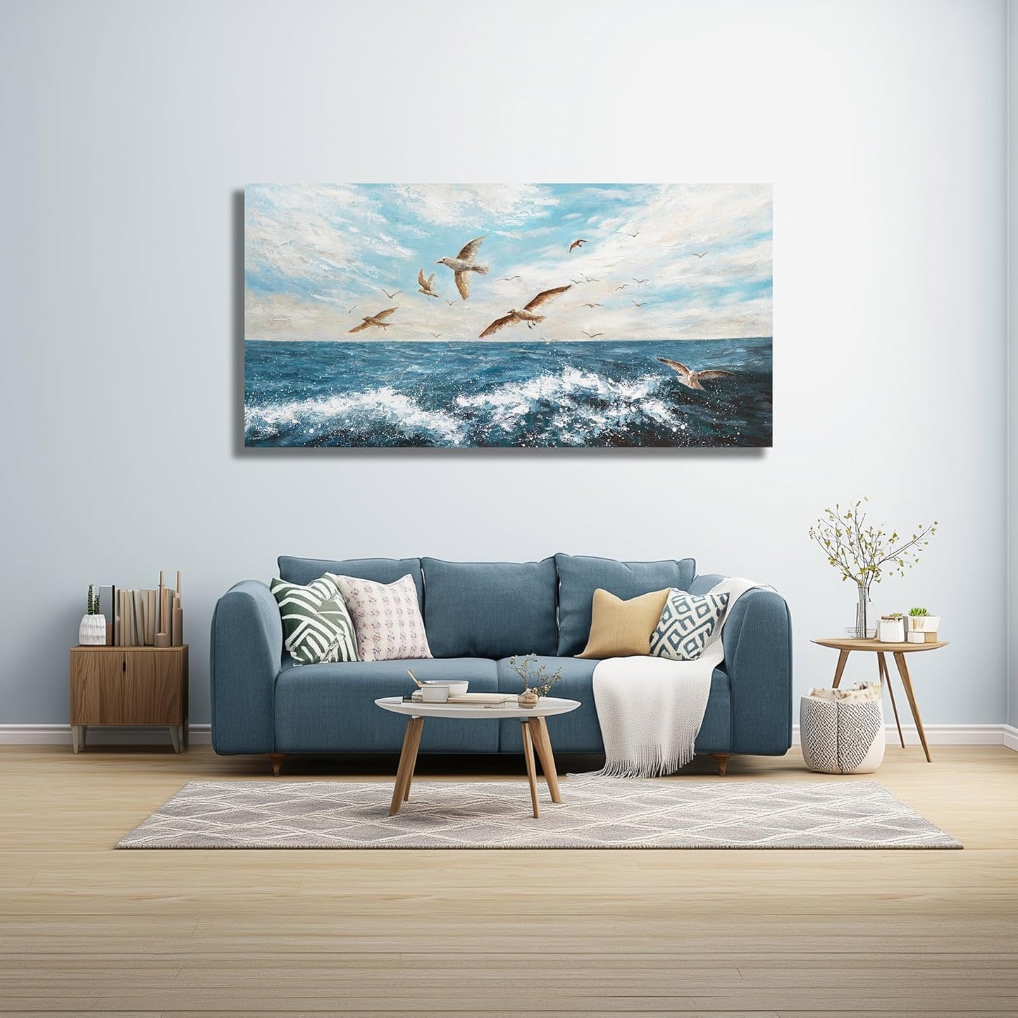 Belmrxne Ocean Wall Decor Blue and Tan Canvas Painting Cool Artwork for Living Room Bedroom Dining Room Office Home Decor 24x48 inch