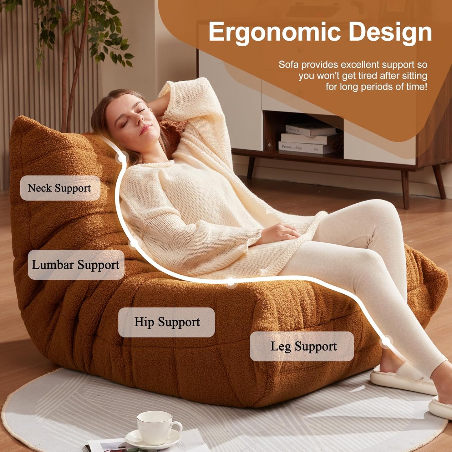 Bean Bag Chairs for Adults Giant Bean Bag Chair Memory Foam BeanBag Chair Big Bean Bag Sofa with Filler Faux Fur Fireside Beanbags Lazy Sofa for Living Room Bedroom Dorm Office (Brown Teddy)