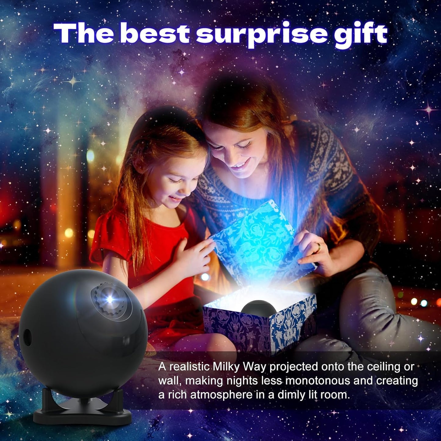Galaxy Star Projector Night Light, 12 Film Discs, Ultra HD Projection, Whisper-Quiet, USB Powered, Auto Shut-Off