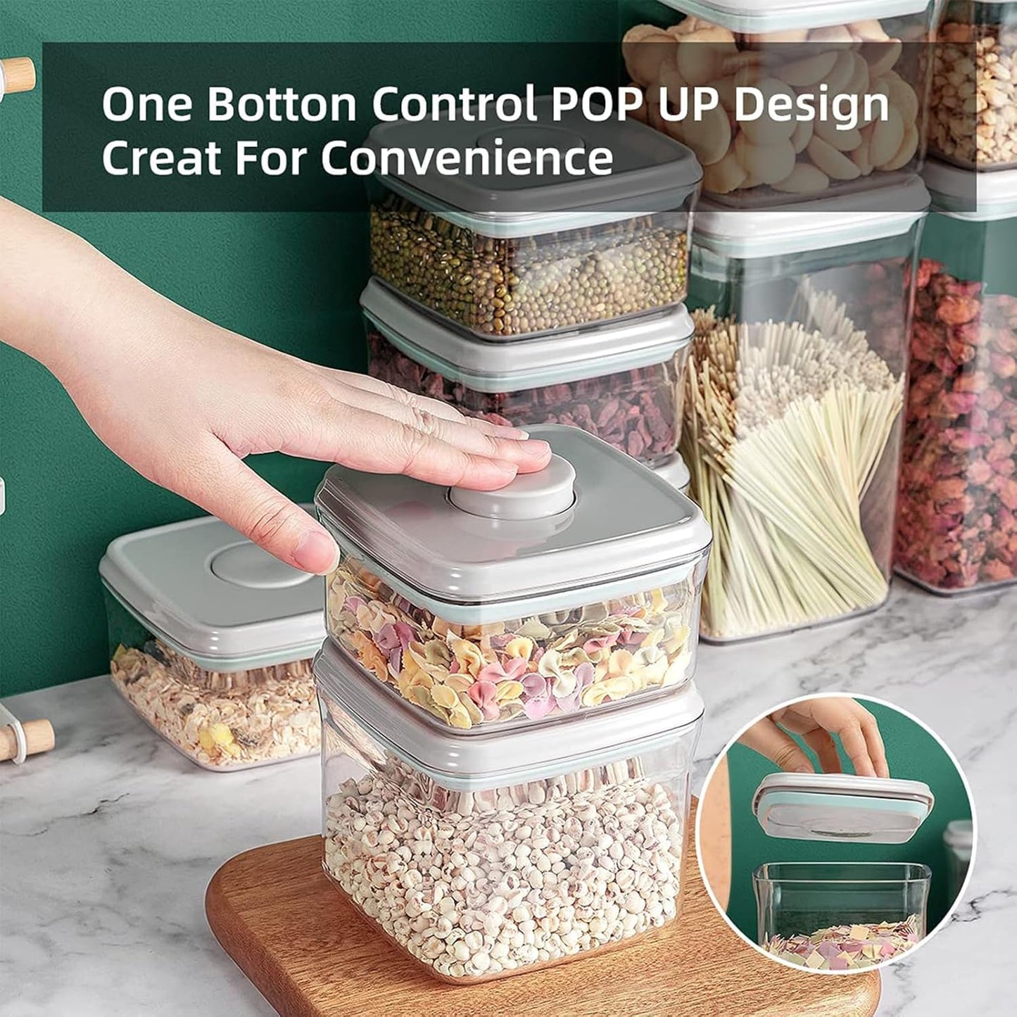 Pop Containers with Lids - Stackable Airtight Food Storage, Kitchen Pantry Storage Containers for Snacks Candy Salt Herbs Spices BPA-Free (10PCS (0.5 + 1.2 + 2.0 + 2.7 + 3.3 Qt) * 2)