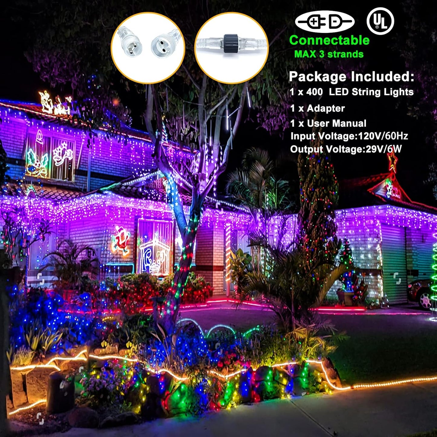 400 LED Purple Halloween Lights Outdoor, 33ft Icicle Lights for Outside with 75 Drops, Waterproof Christmas Icicle Light Plug in for Indoor Outside Party Holiday Christmas Halloween Decorations