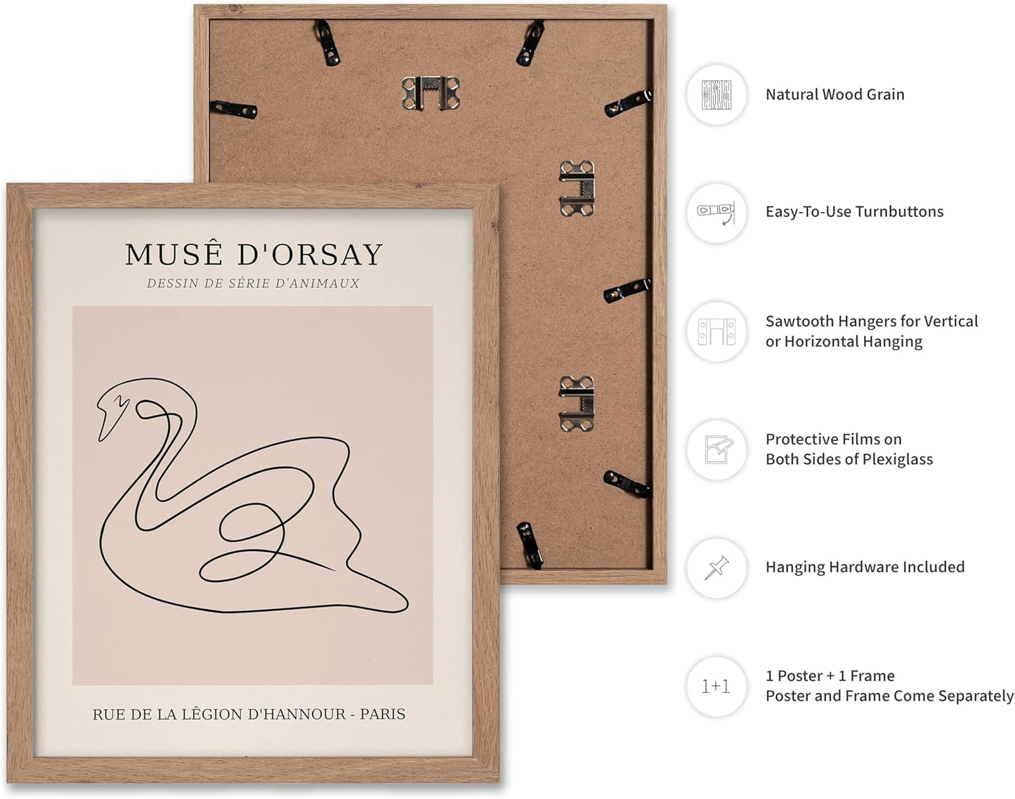 Poster Master Vintage Poster - Retro One Line Swan Drawing Print - Swan Art - Bird Art - Minimal Gift for Her, Animal Lover - Abstract Decor for Home, Office, Bedroom, 16x20 Beige Framed