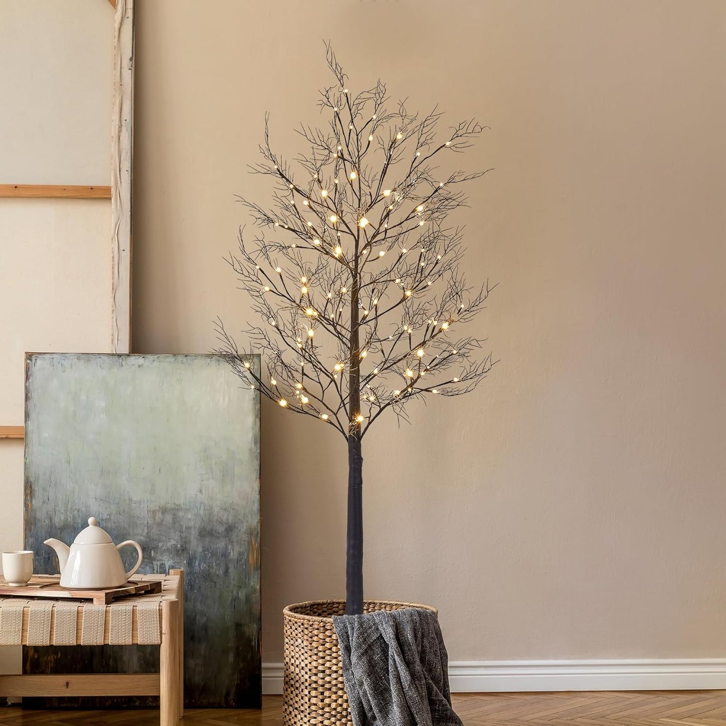 Lightshare 6FT Lighted Willow Tree with 120 Warm LED Lights, Spooky Bare Branch Tree for Indoor Outdoor Decoration, Bendable Branches, Holiday Décor for Porch, Party, Home, Halloween & Christmas