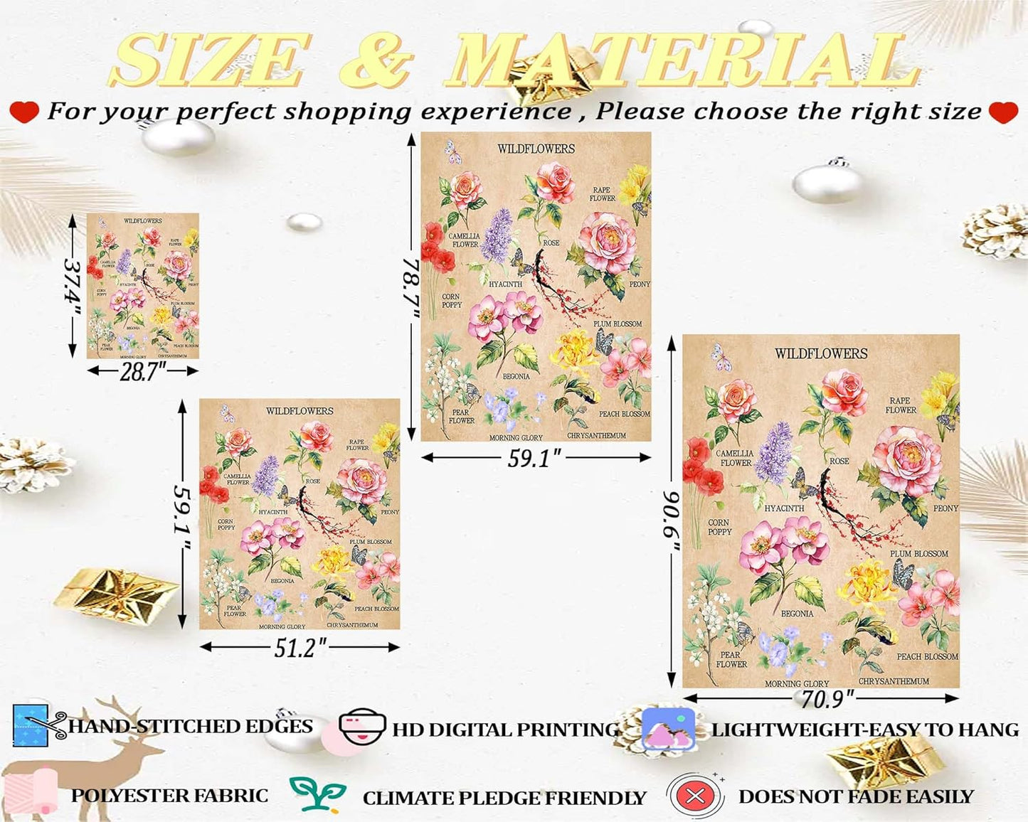 dueeia Vintage Floral Tapestry Wall Hanging Wildflowers Colourful Flower Boho Butterfly Tapestries for Bedroom Aesthetic Living Room Wall Decor (59.1"x51.2")